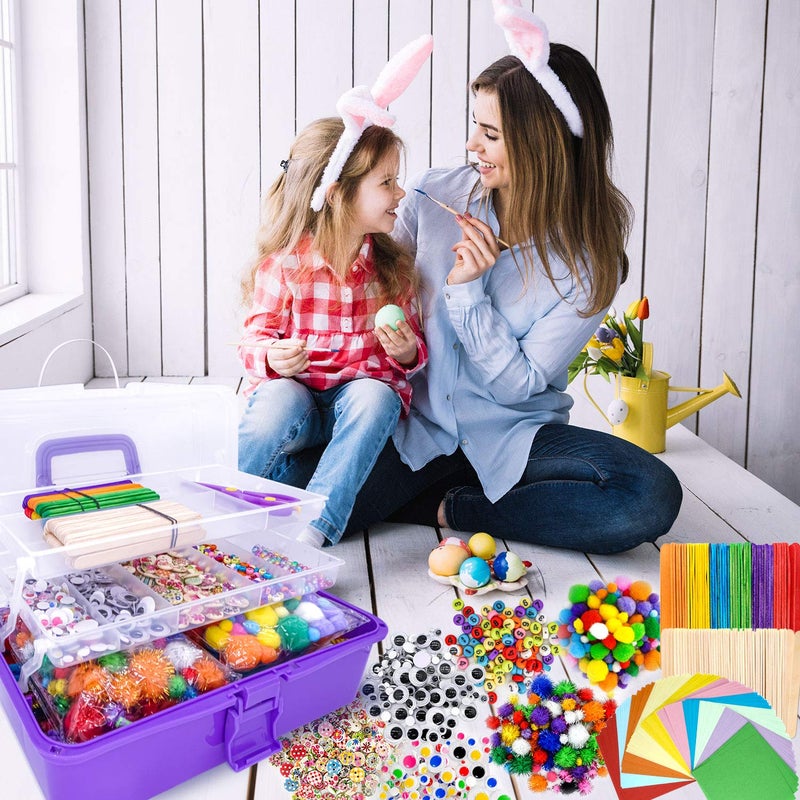 kortes Jumbo Art and Craft Supplies for Kids, Toddler DIY Craft Art Supply Set Included Pipe Cleaners, Pom Poms, Feather, Folding Storage Box - All in One for Craft DIY Art Supplies (Purple) - Image 5